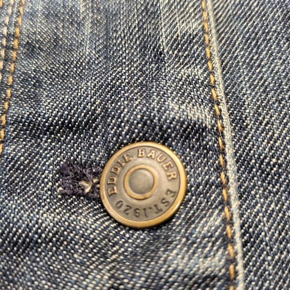 Eddie Bauer Medium Cotton Blend Blue Denim Jacket Preppy Casual Trucker Style - Picture 8 of 15
